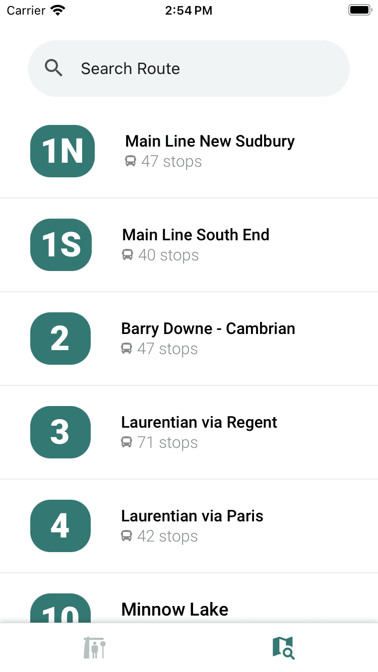 Capture d'écran de l'application montrant l'écran des lignes